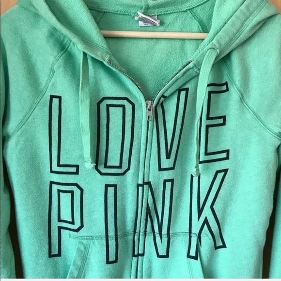 Vintage Pink Victoria’s Secret Love Pink Zip Hoodie Mint Green Size XS - Picture 3 of 6